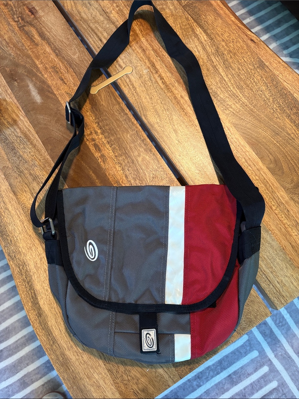 Timbuk2 Gray and Red Mini Messenger Bag with Black Strap